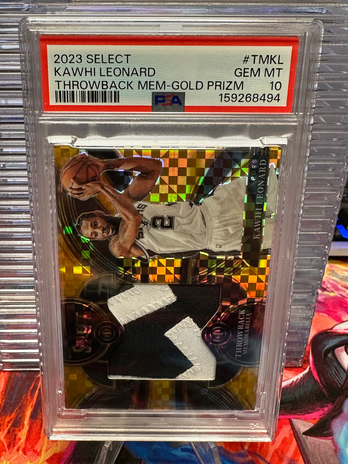 2023 Panini Select Kawhi Leonard Throwback Mem-Gold Prizm Serial 03/10 PSA 10 GEM MINT
