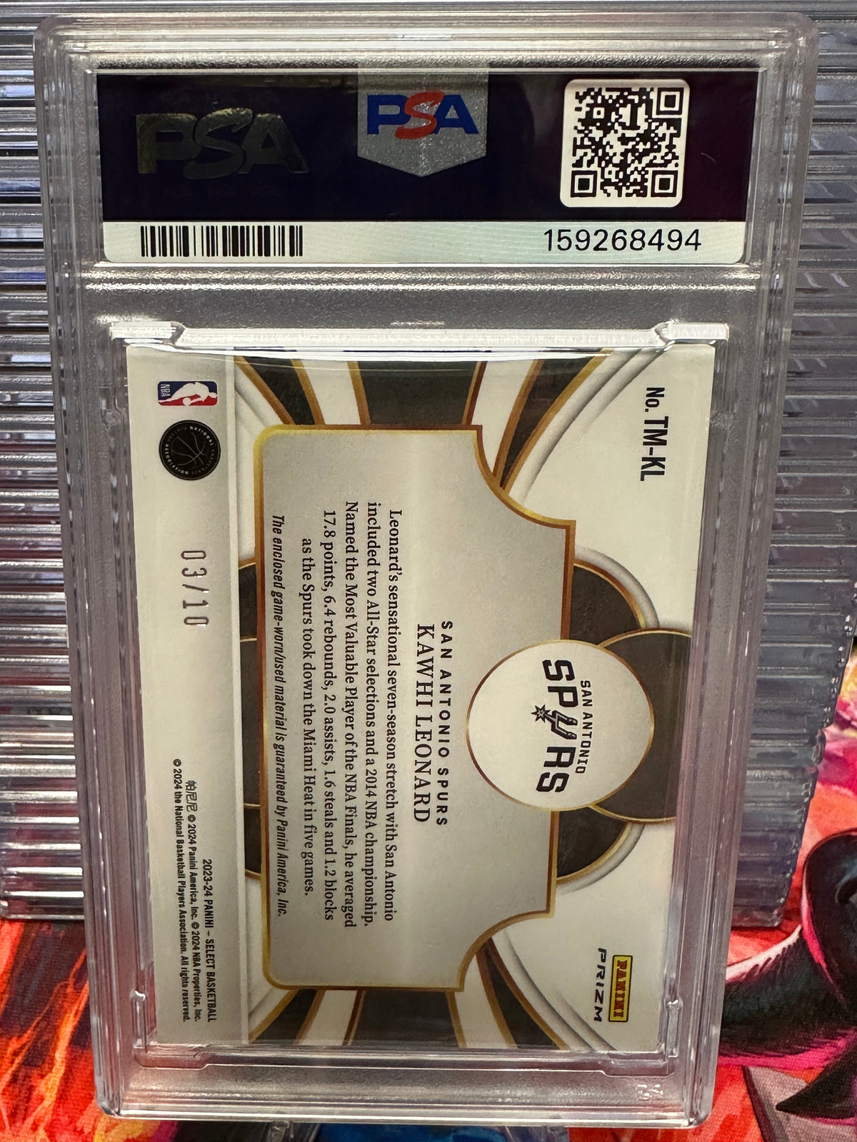 2023 Panini Select Kawhi Leonard Throwback Mem-Gold Prizm Serial 03/10 PSA 10 GEM MINT