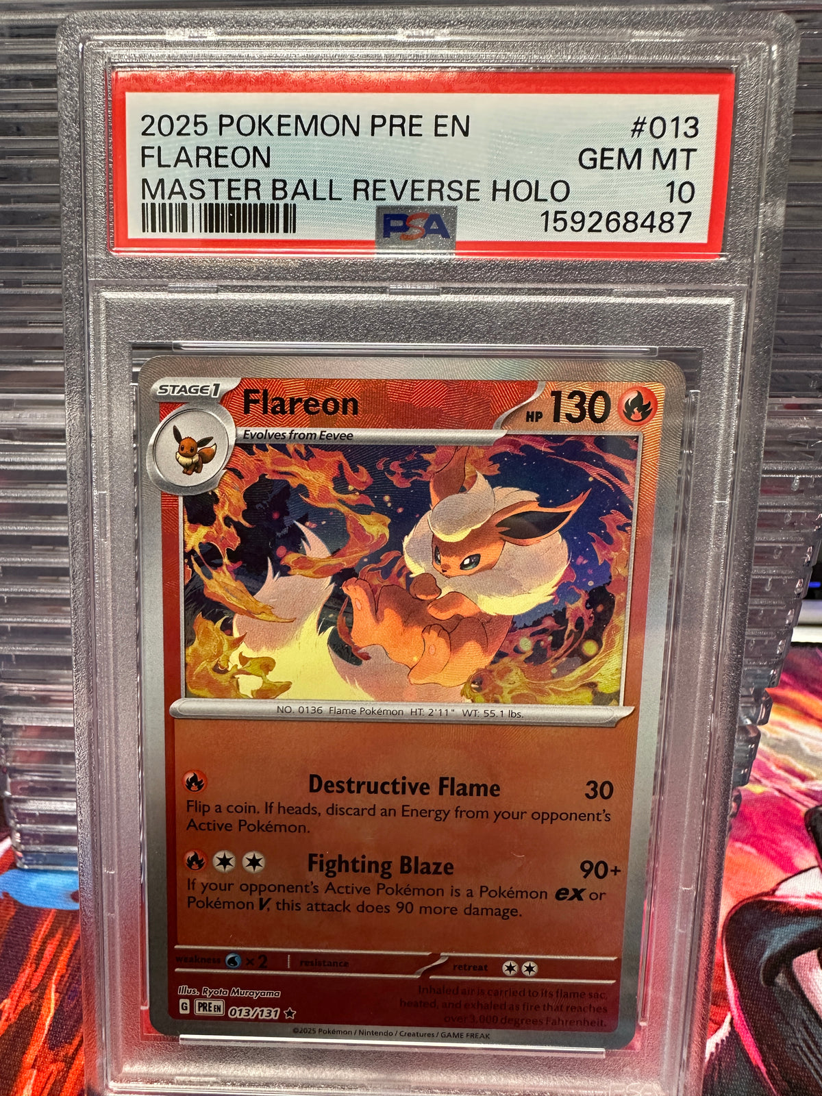 2025 Pokemon Flareon Master Ball Prismatic Evolutions PSA 10 GEM MINT
